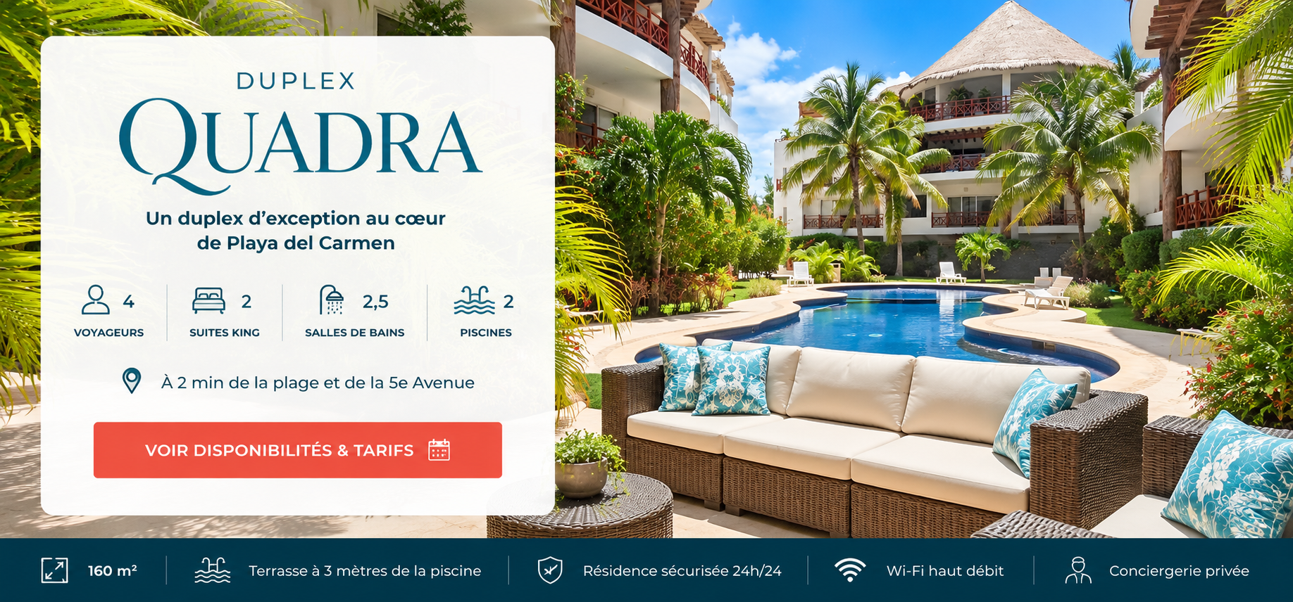 Duplex Quadra à Playa del Carmen avec piscine et terrasse tropicale